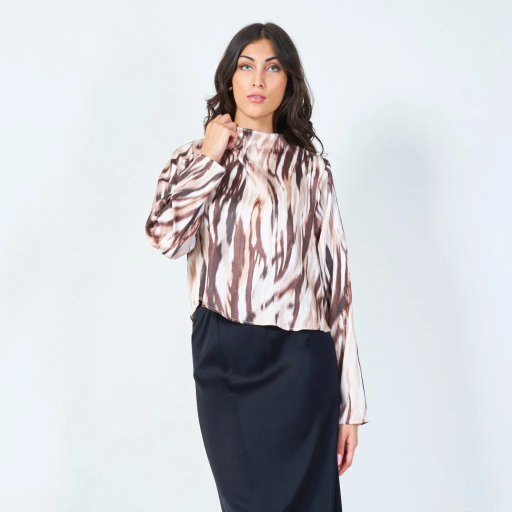 Abstract animal print blouse with long sleeves wholesale