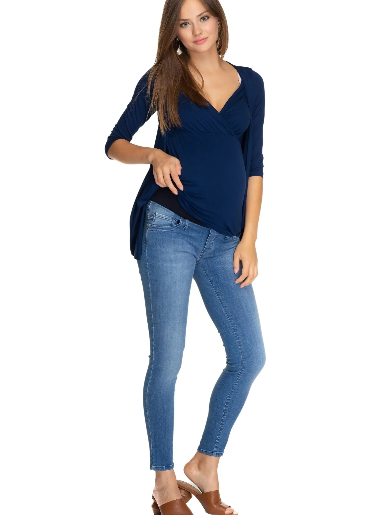 Anemone Maternity & Nursing 3/4 Sleeves Top - Moonlight Blue