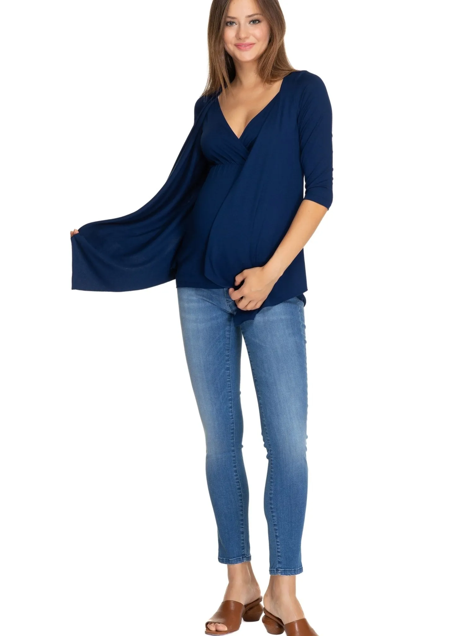 Anemone Maternity & Nursing 3/4 Sleeves Top - Moonlight Blue