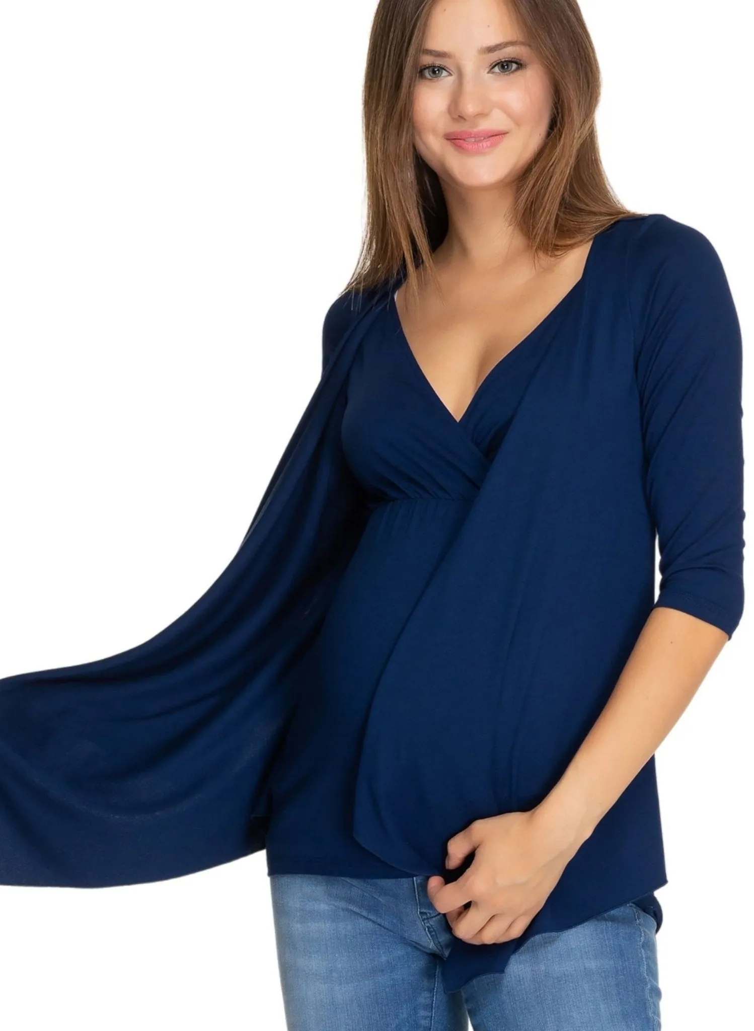 Anemone Maternity & Nursing 3/4 Sleeves Top - Moonlight Blue