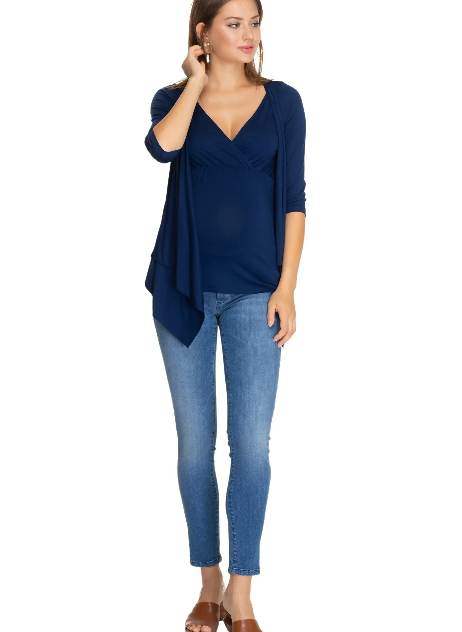 Anemone Maternity & Nursing 3/4 Sleeves Top - Moonlight Blue