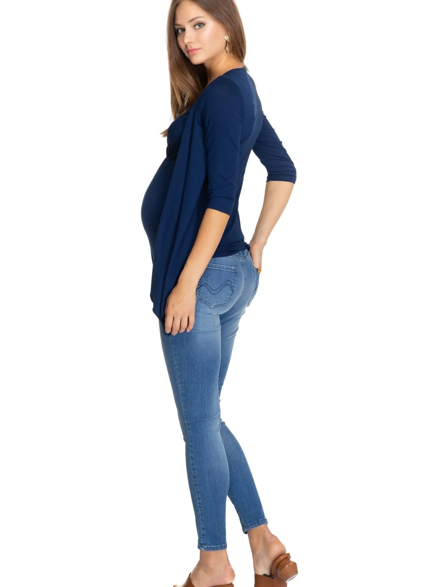 Anemone Maternity & Nursing 3/4 Sleeves Top - Moonlight Blue