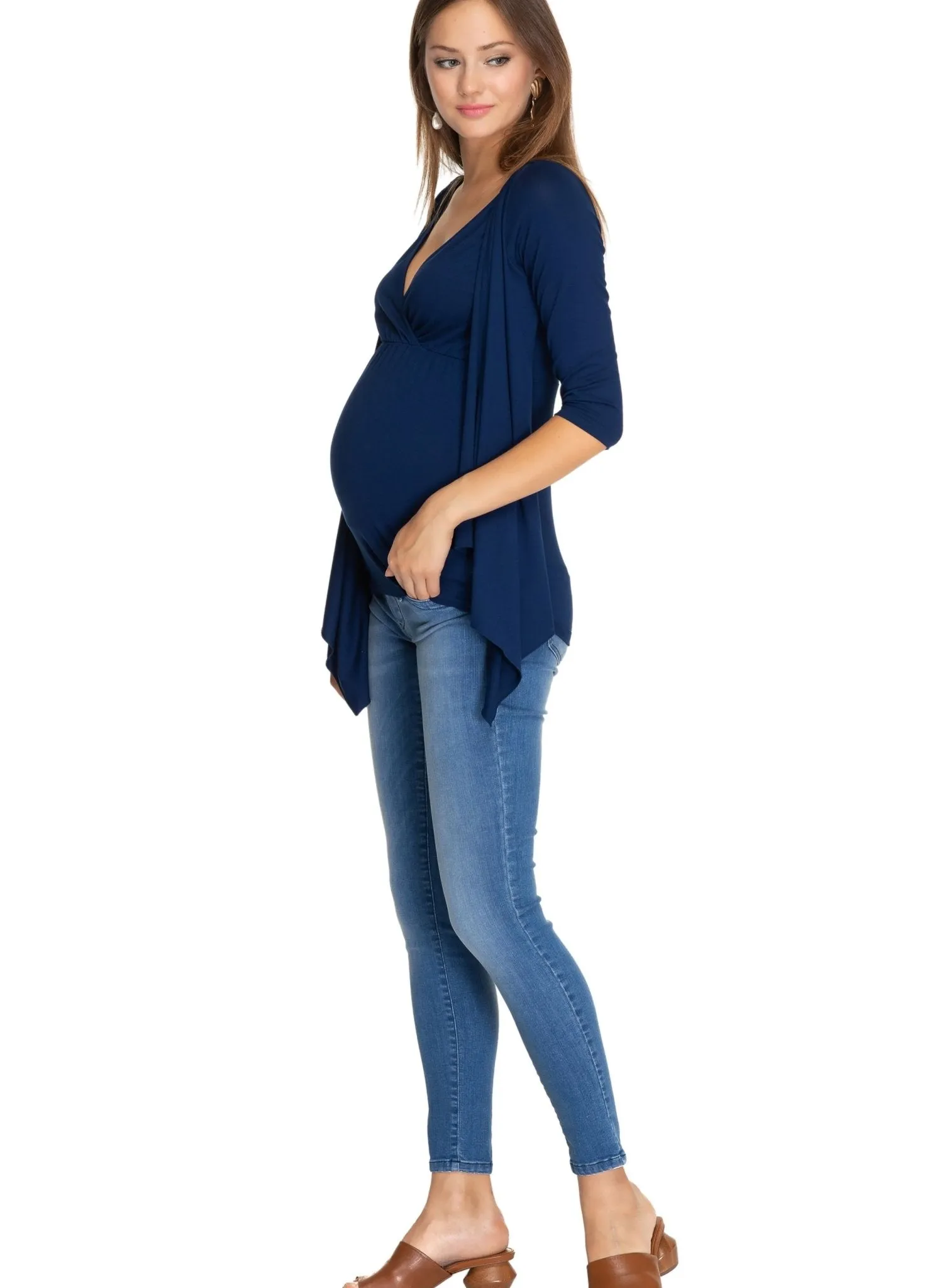 Anemone Maternity & Nursing 3/4 Sleeves Top - Moonlight Blue