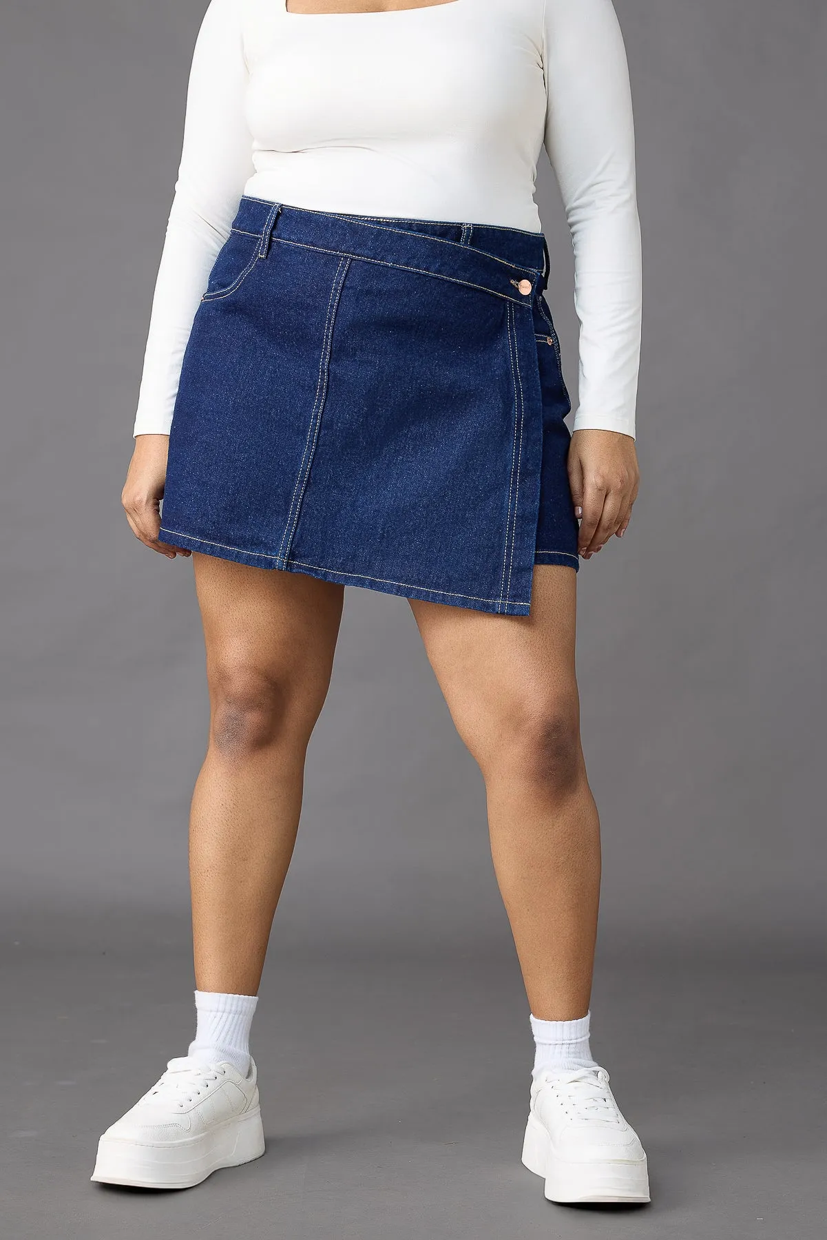 Asymmetrical Raw Curve Denim Skort