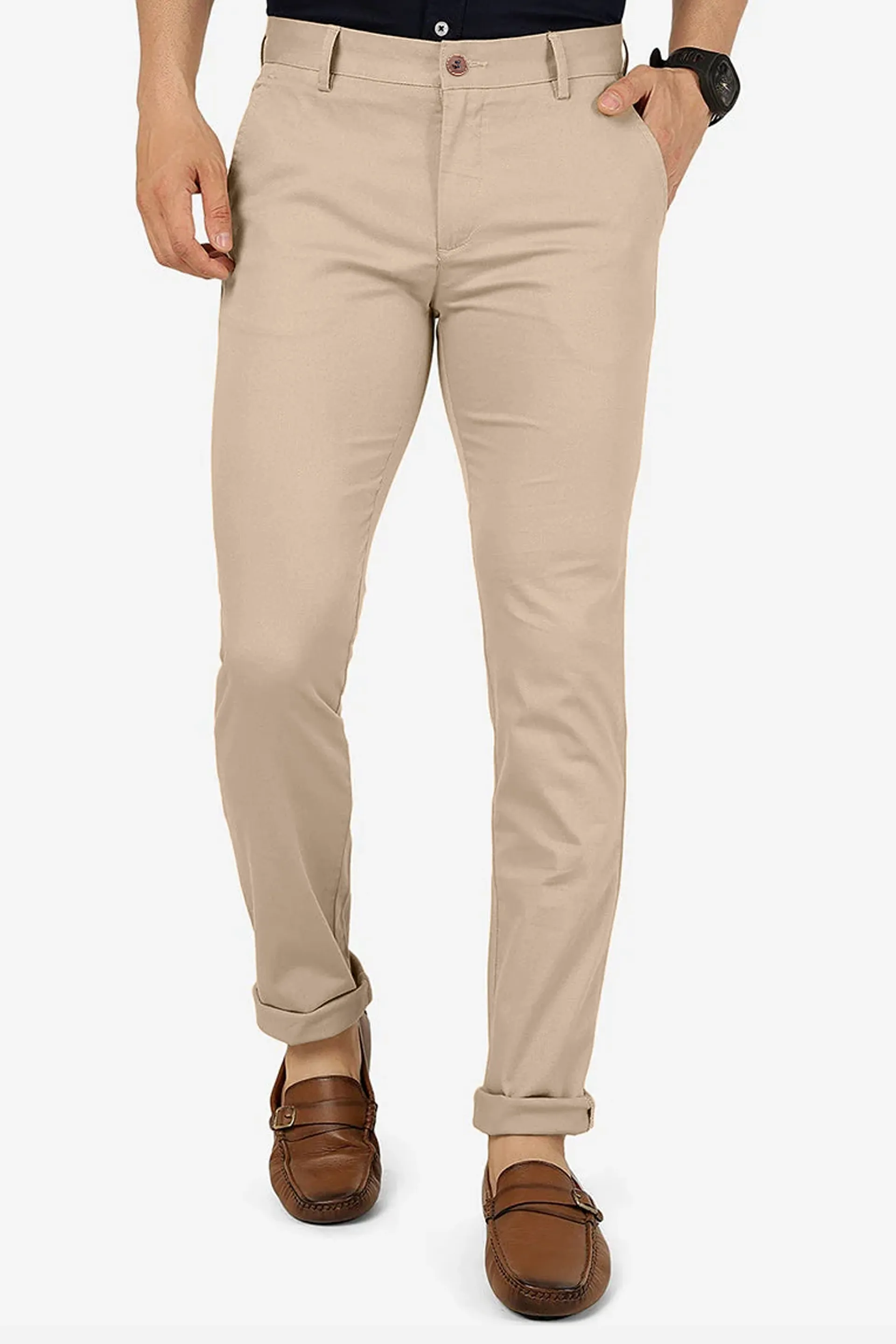 Beige Cotton Chinos Pants