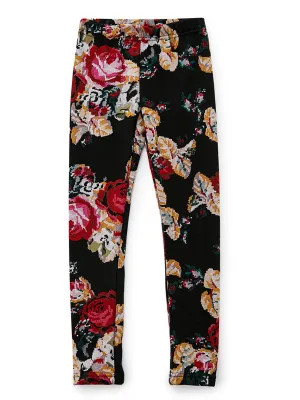 Black Floral Embroidered Leggings by Kids Couture