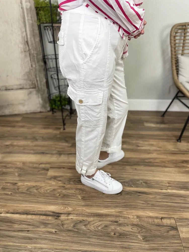 Canvas Cargo Pant in White by Charlie B