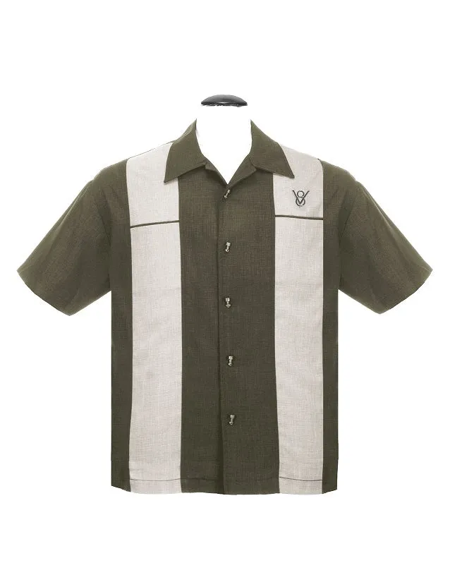 Elegant Olive and Sage Piston Bowling Shirt with Classy Style