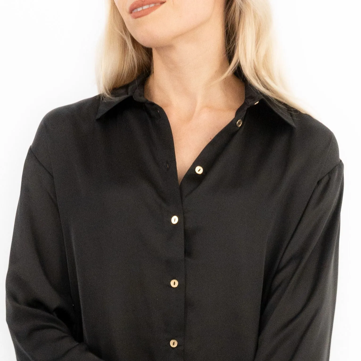 Coast Black Drap Satin Longline Long Sleeve Tunic Shirt