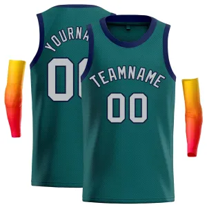 Custom Aqua Gray-Navy Classic Tops Casual Basketball Jersey