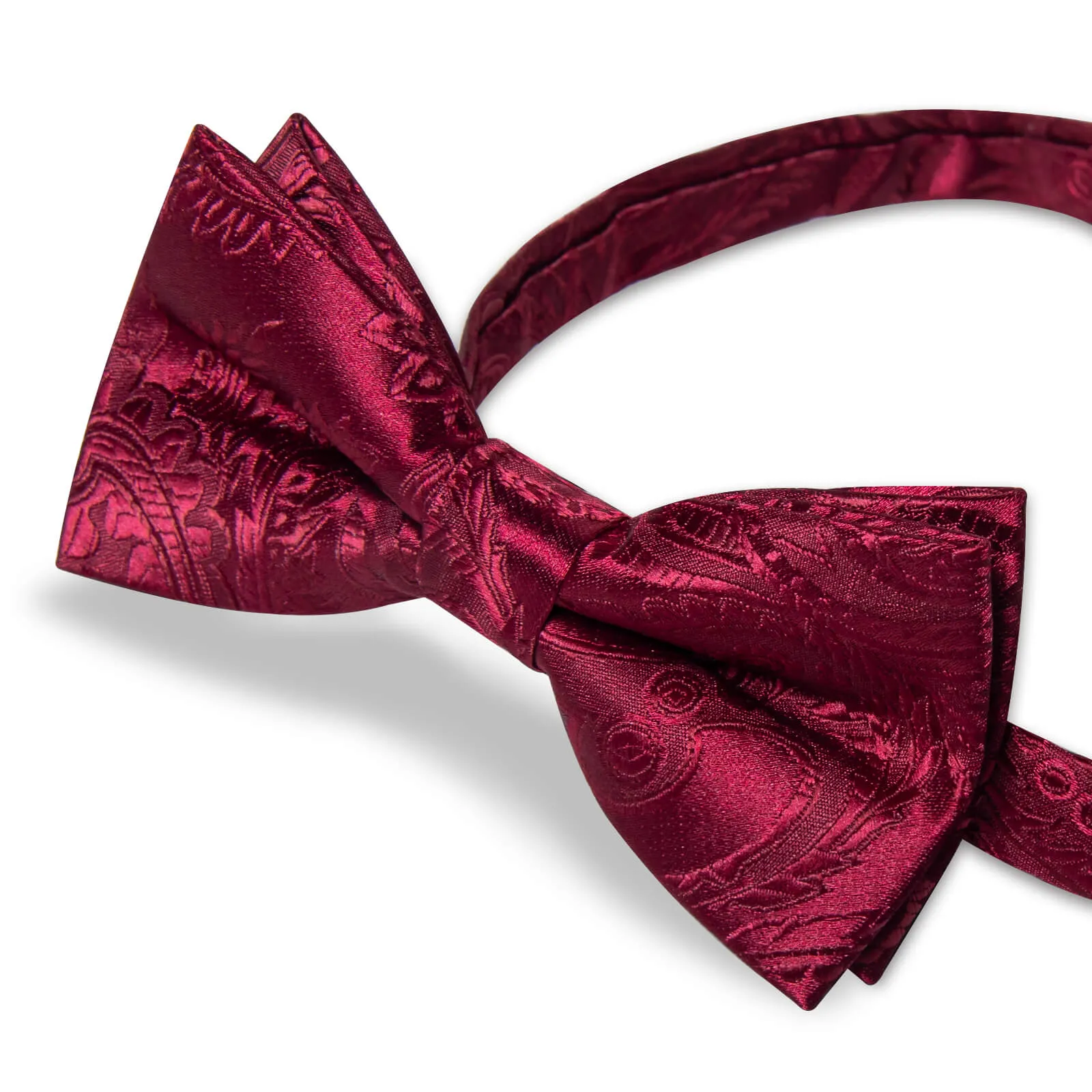 DiBanGu Kids Bow Tie Burgundy Red Paisley Silk Pre-Bow Tie Pocket Square Set