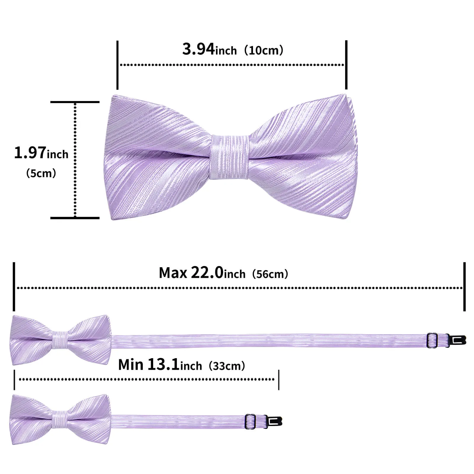 DiBanGu Kids Bow Tie Lavender Purple Striped Silk Pre-Bow Tie Hanky Set