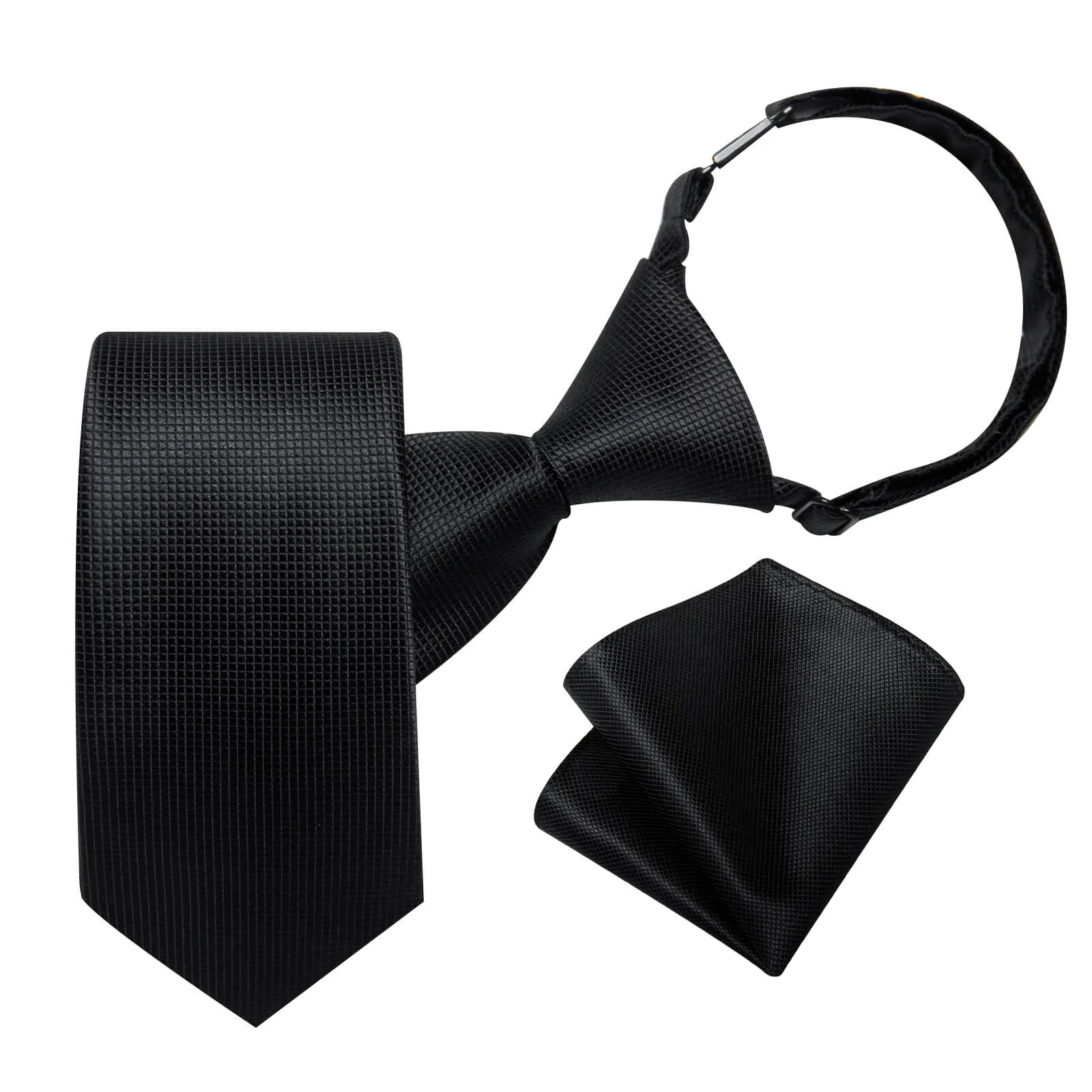 DiBanGu Kid's Tie Black Plaid Silk Children's Tie Pocket Square Set