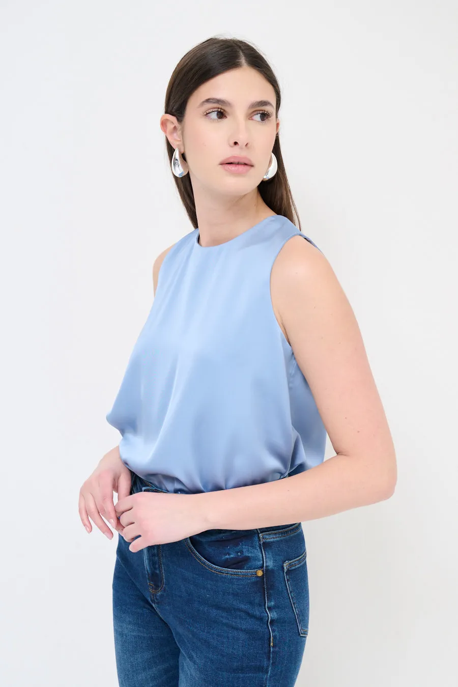 Draped sleeveless blouse wholesale