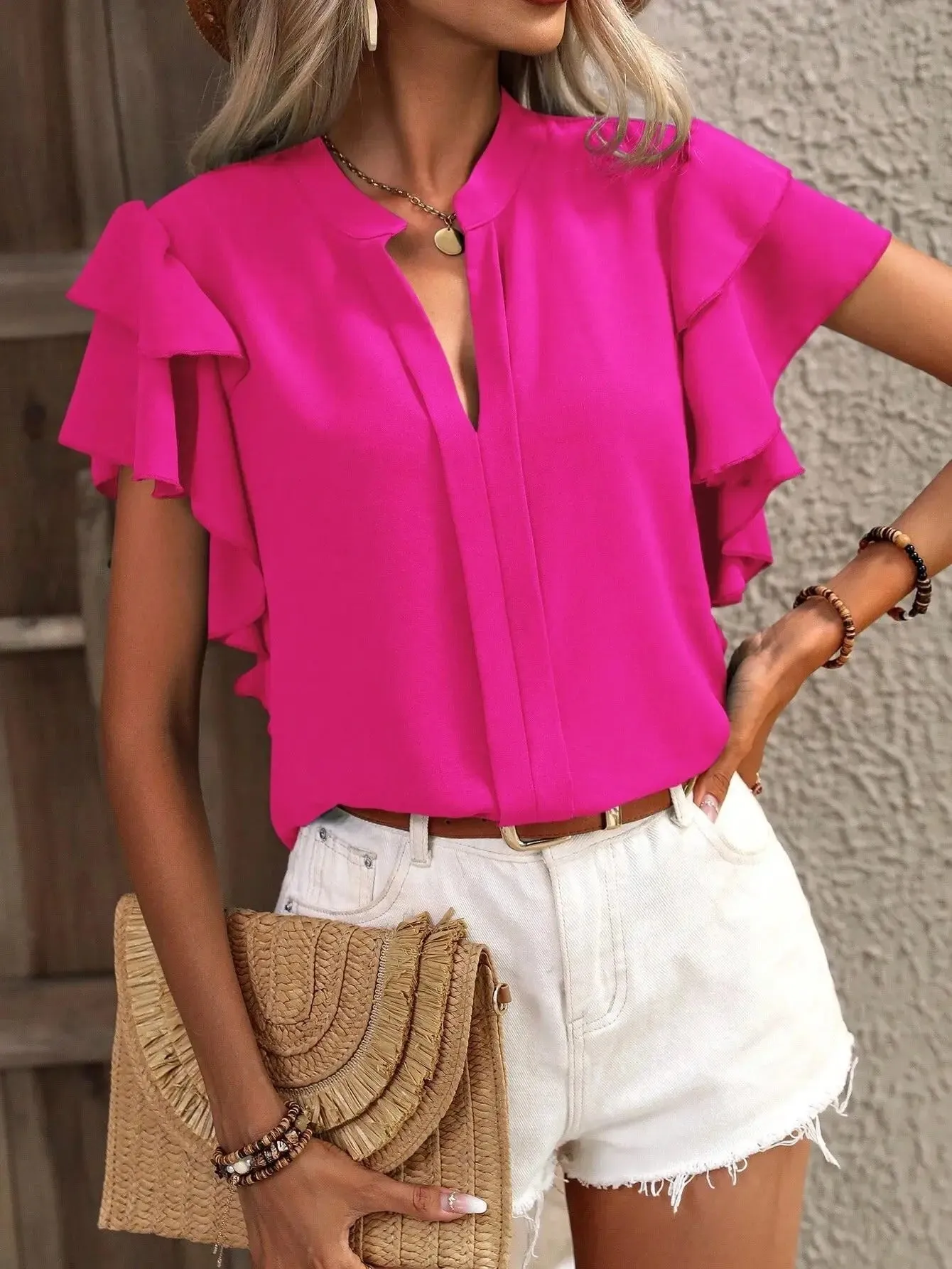 Elegant Double-Layer V-Neck Blouse for Women