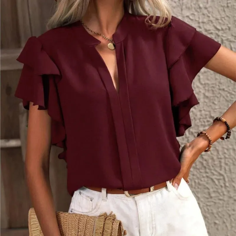 Elegant Double-Layer V-Neck Blouse for Women