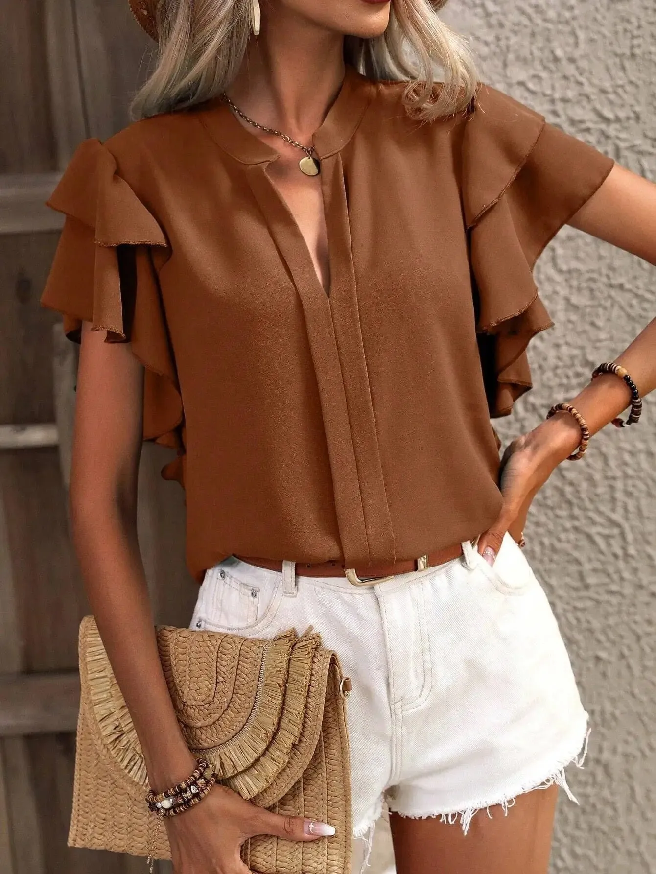 Elegant Double-Layer V-Neck Blouse for Women