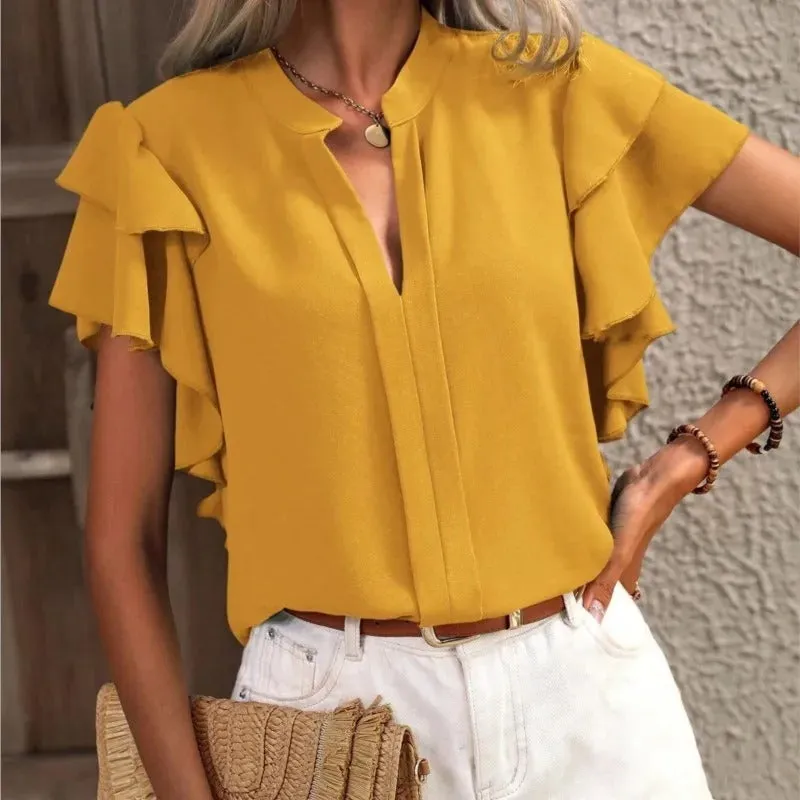 Elegant Double-Layer V-Neck Blouse for Women