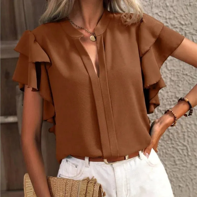 Elegant Double-Layer V-Neck Blouse for Women