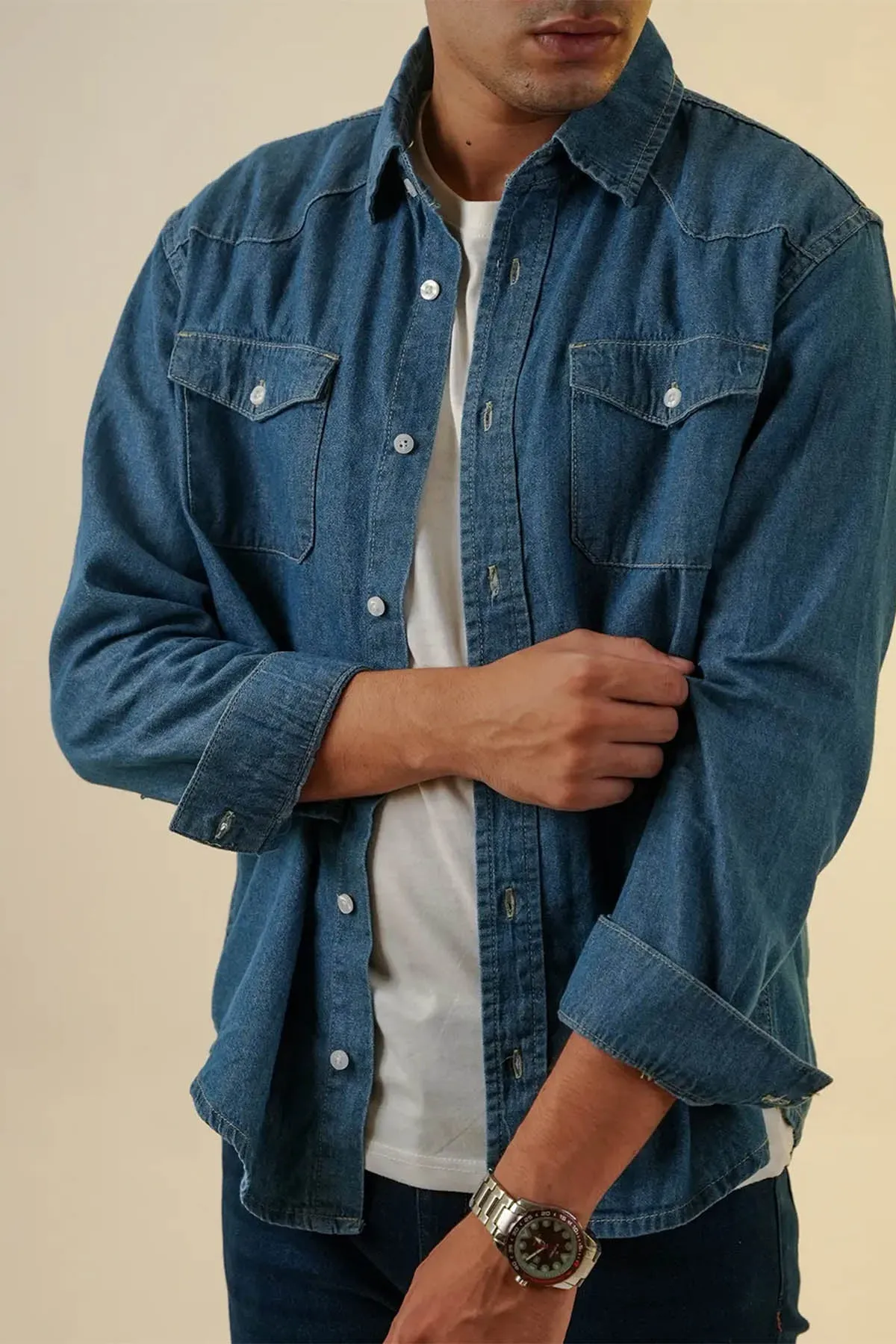 Esteve Denim Shirt For Men - Mid Blue