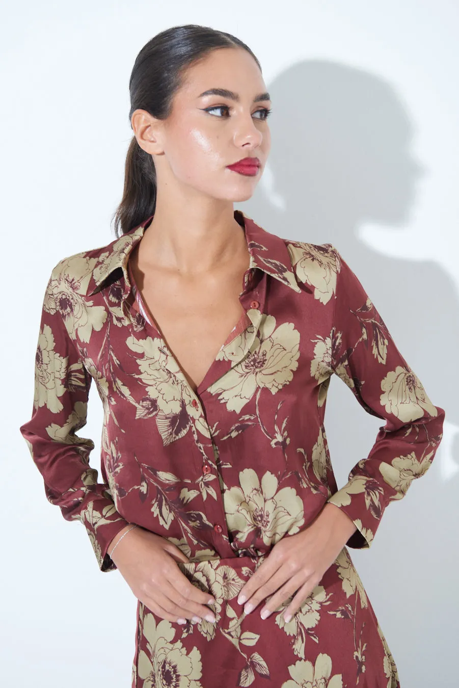 Floral print button-down blouse