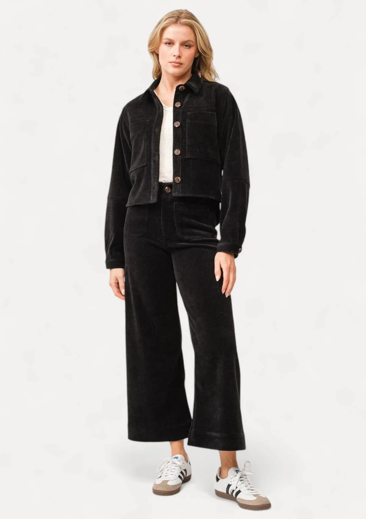 Gina Cropped Snap Front Jacket - Black