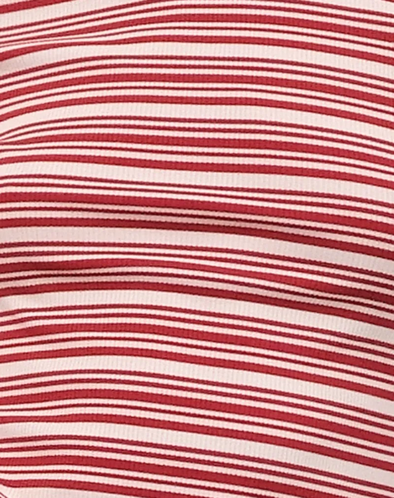 Haruka Top in Stripe Red and White