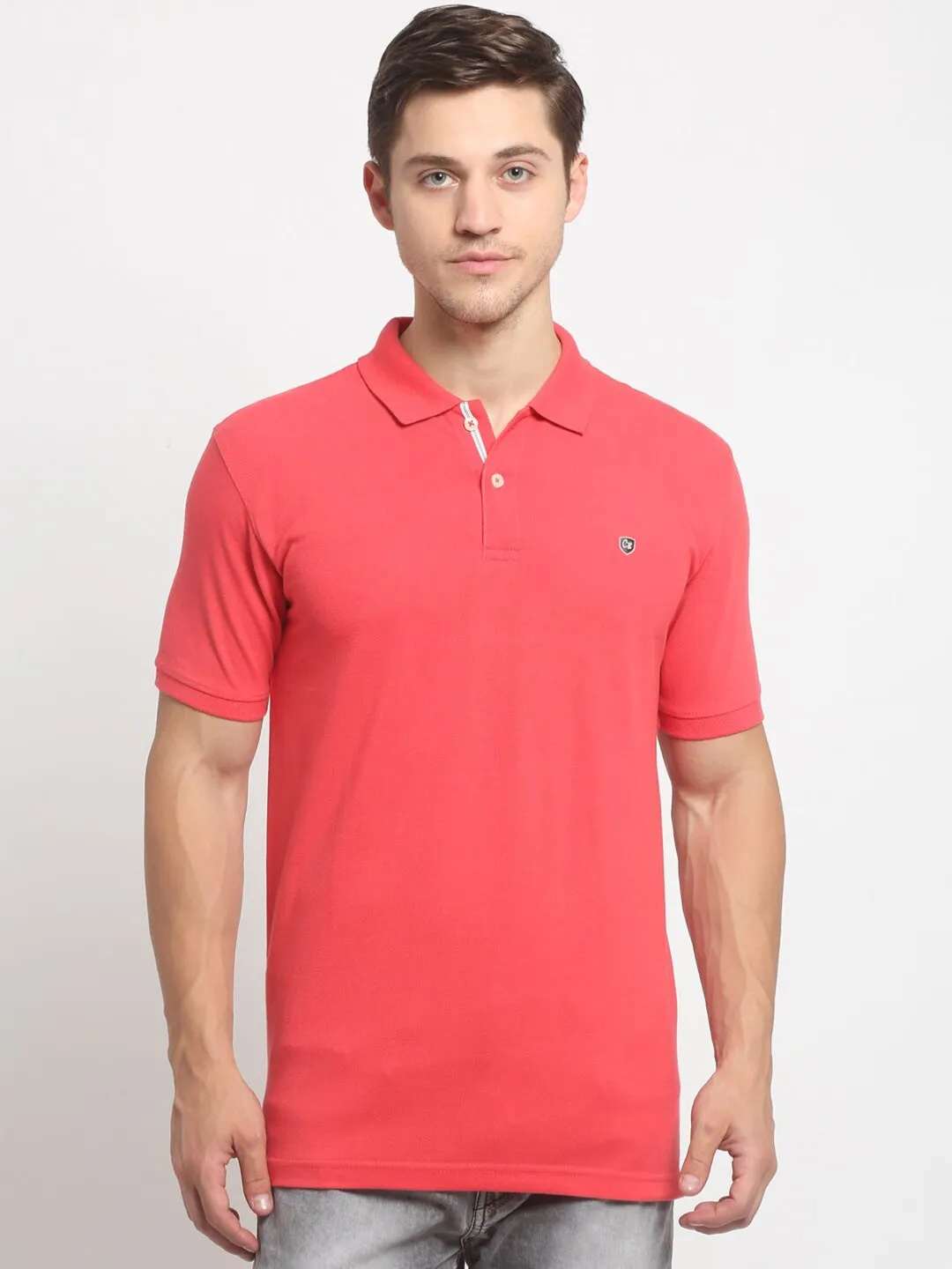 Men Orange Casual Polo Neck T-Shirt