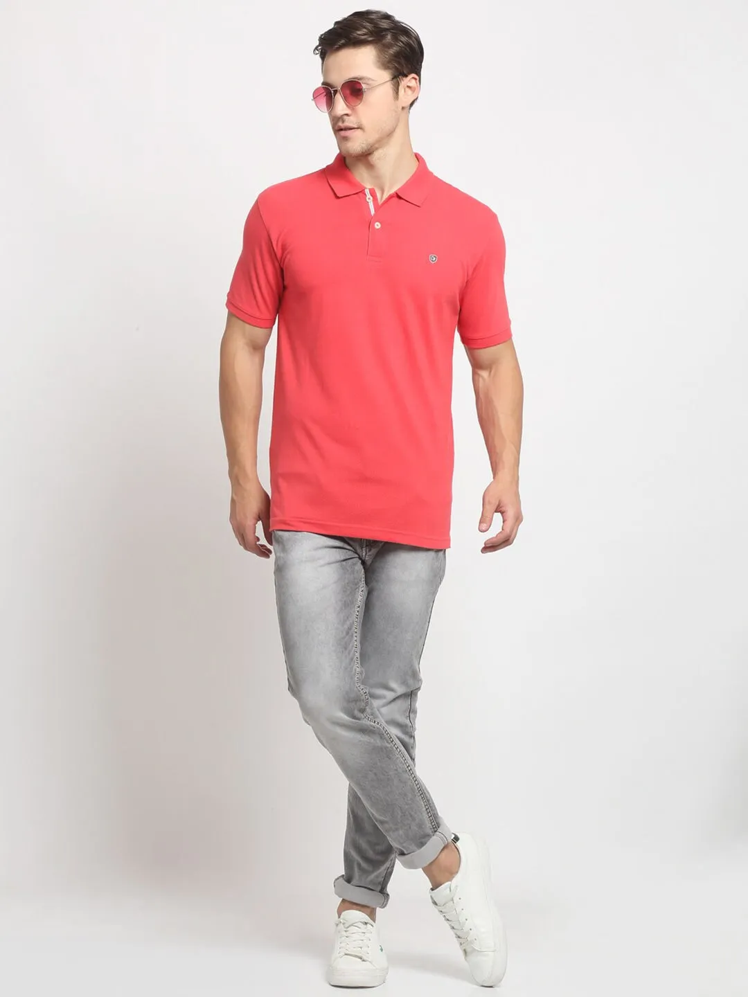 Men Orange Casual Polo Neck T-Shirt