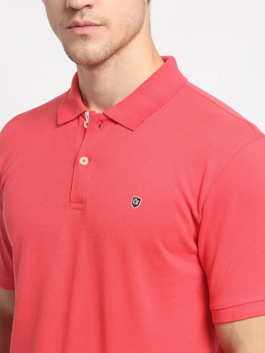 Men Orange Casual Polo Neck T-Shirt