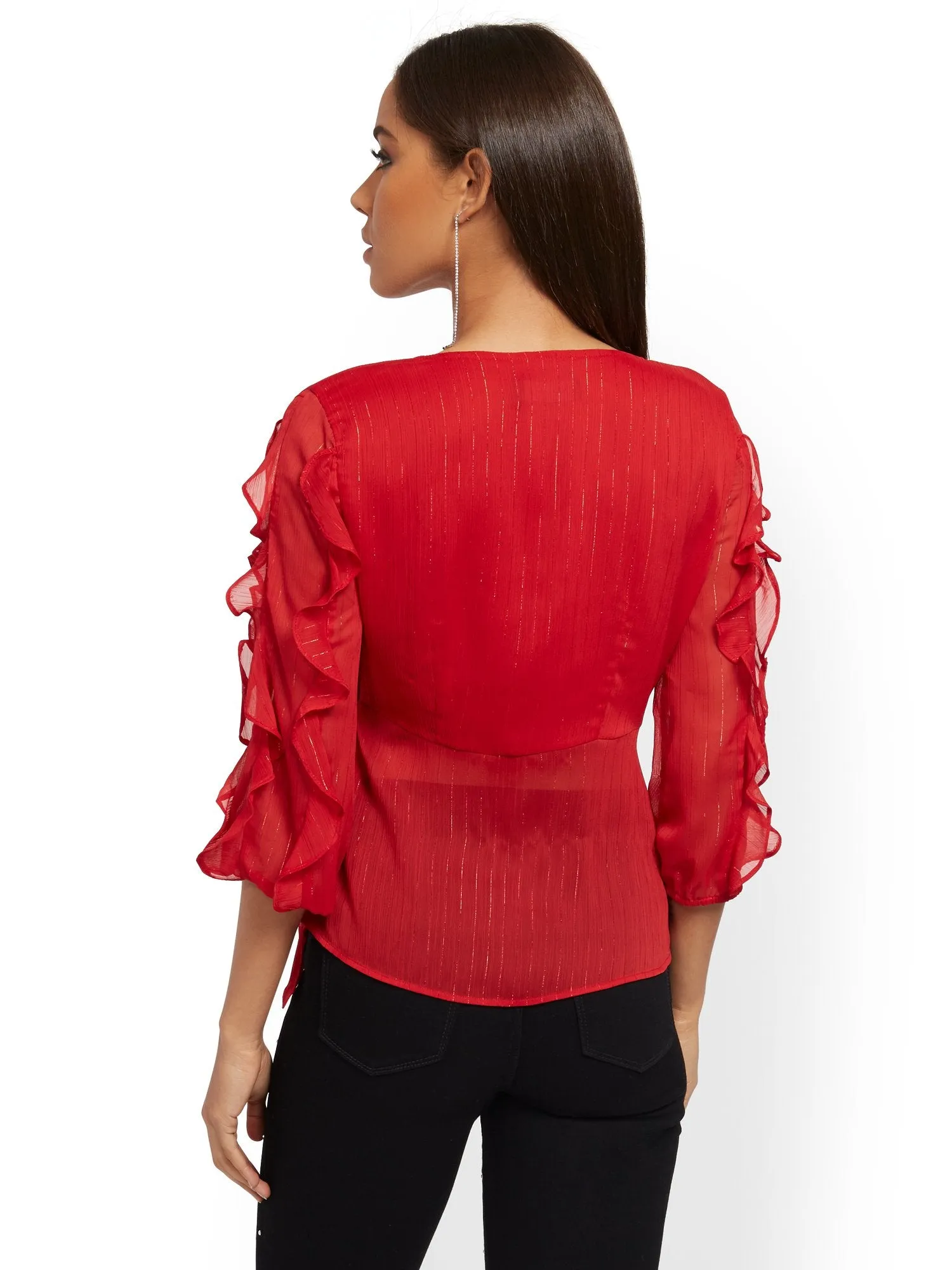 Metallic Ruffled Wrap Blouse