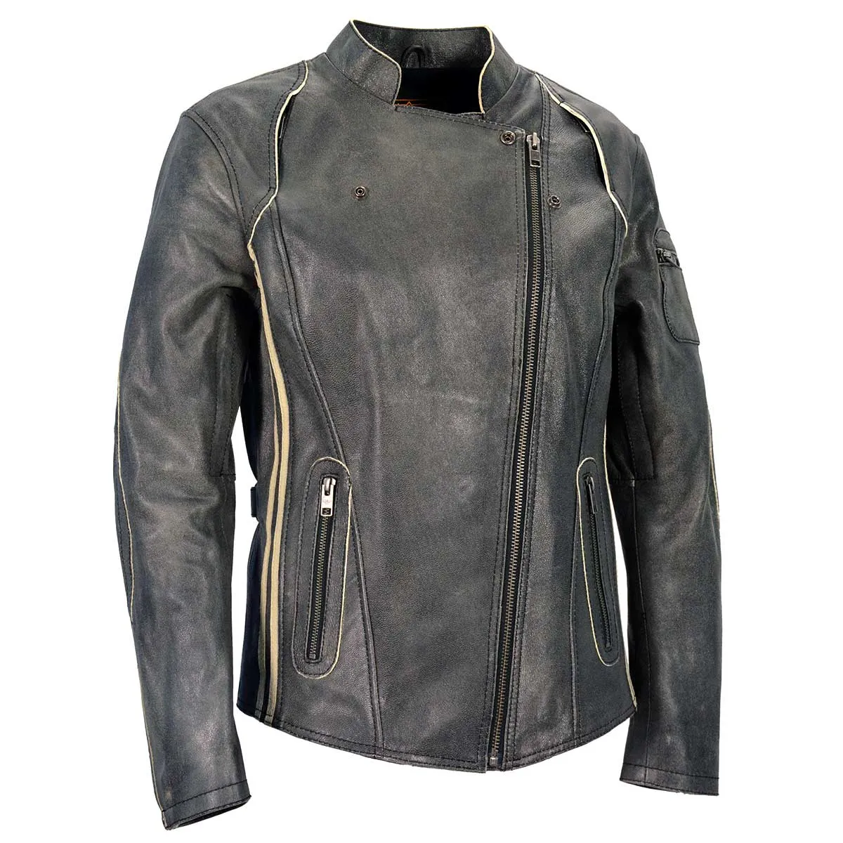 Milwaukee Leather MLL2505 Women's Lightweight Vintage Cafe Racer Jacket with Racing Stripes