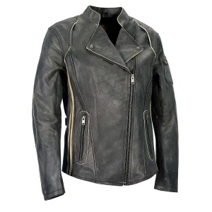 Milwaukee Leather MLL2505 Women's Lightweight Vintage Cafe Racer Jacket with Racing Stripes