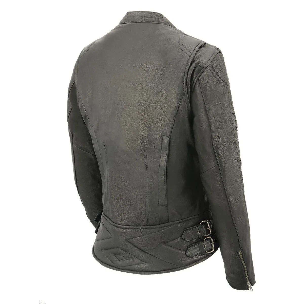 Milwaukee Leather MLL2571 Women's Black 'Crinkled Arm' Lightweight Racer Jacket