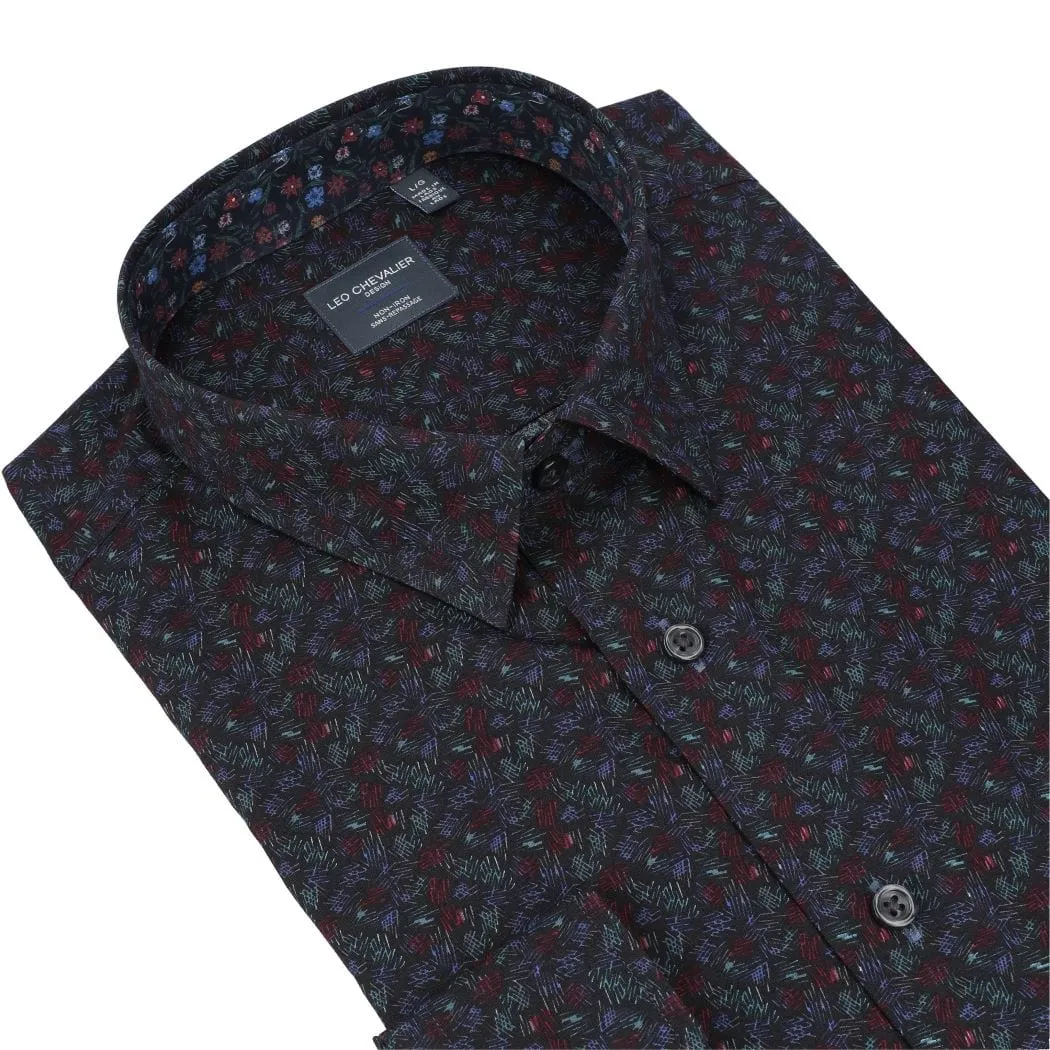 Multi Color Modern Dark Print Men's Casual Hidden Button Down