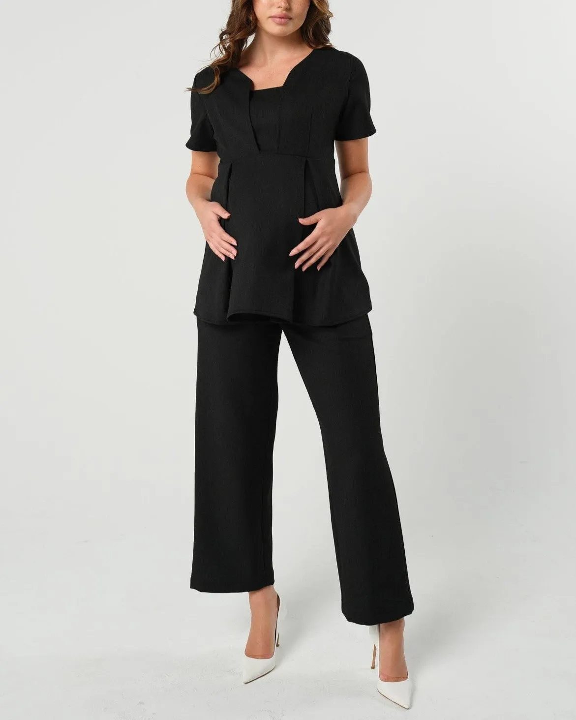 Nathalie Wide Leg Black Maternity Trouser (Regular & Petite)