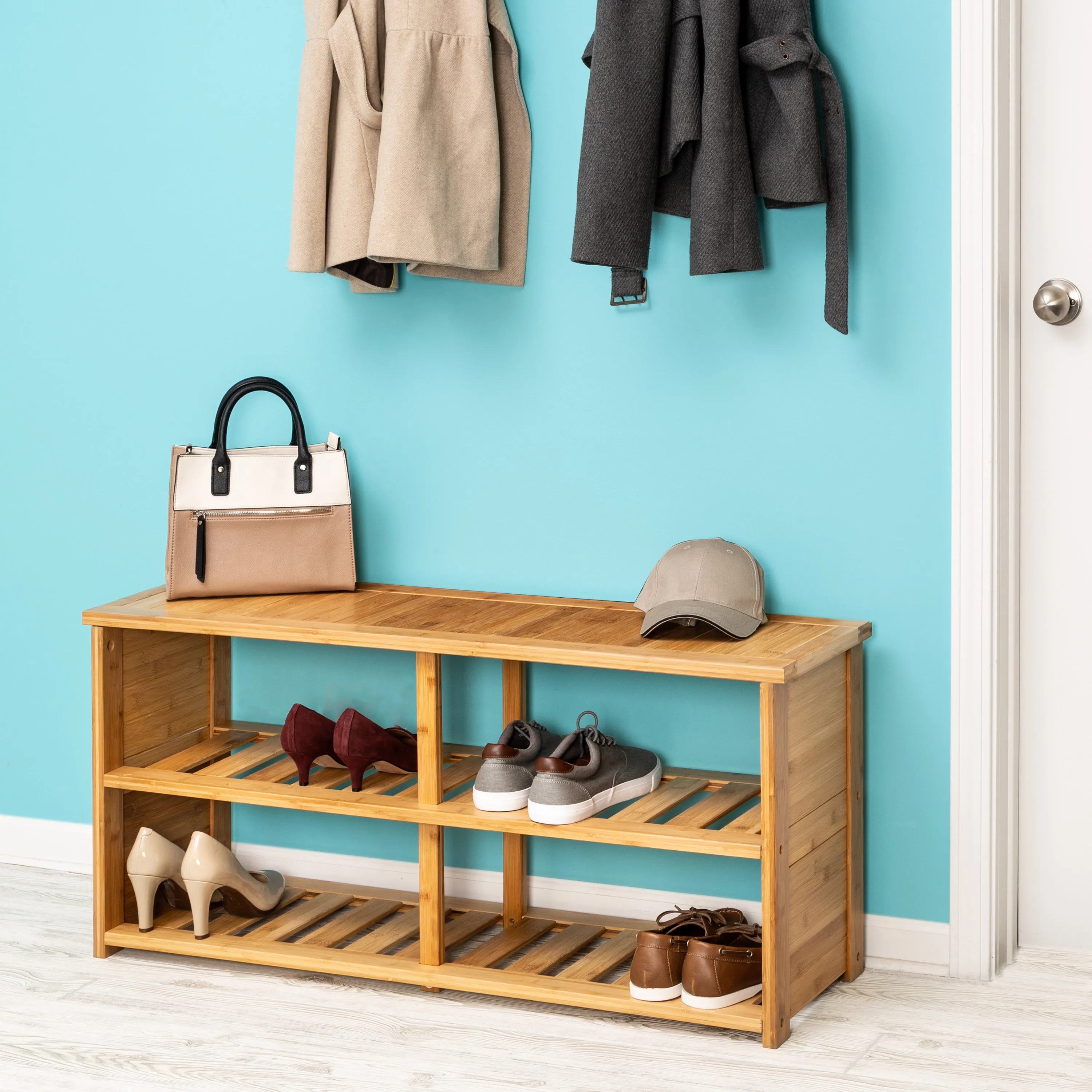 Natural Bamboo Shoe Storage Bench