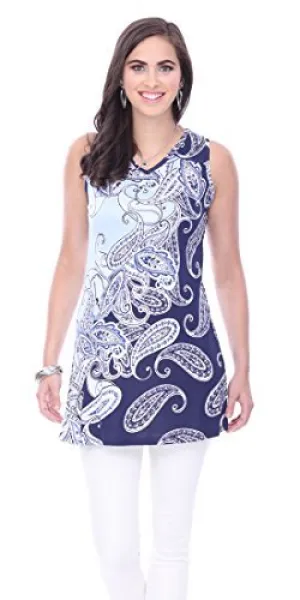 Parsley & Sage - Rosalind, V-Neck, Gradient Paisley Print Sleeveless Tunic Top