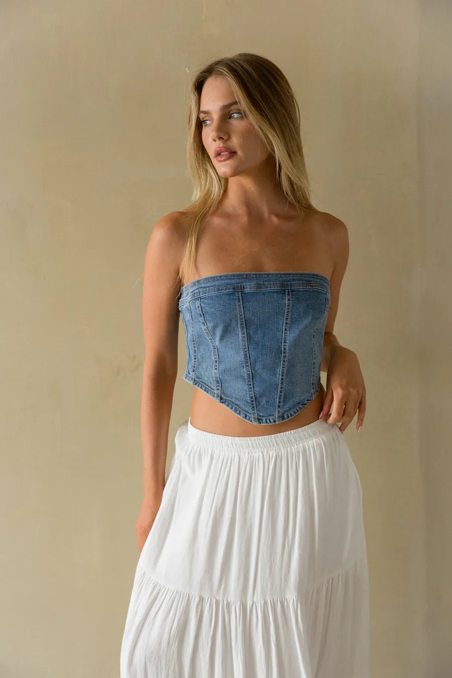 Pippa Strapless Denim Corset Top