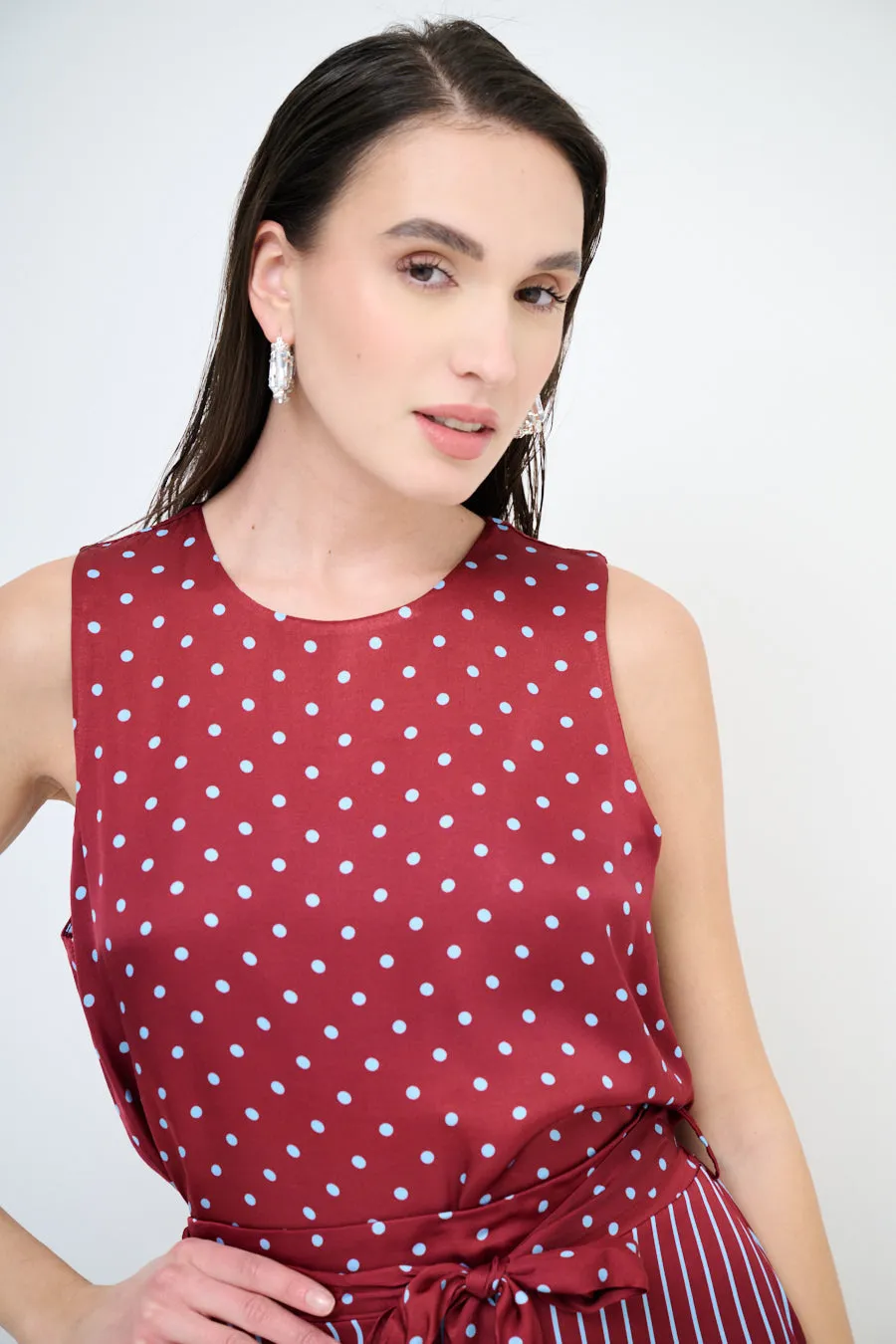 Polka dot sleeveless blouse wholesale