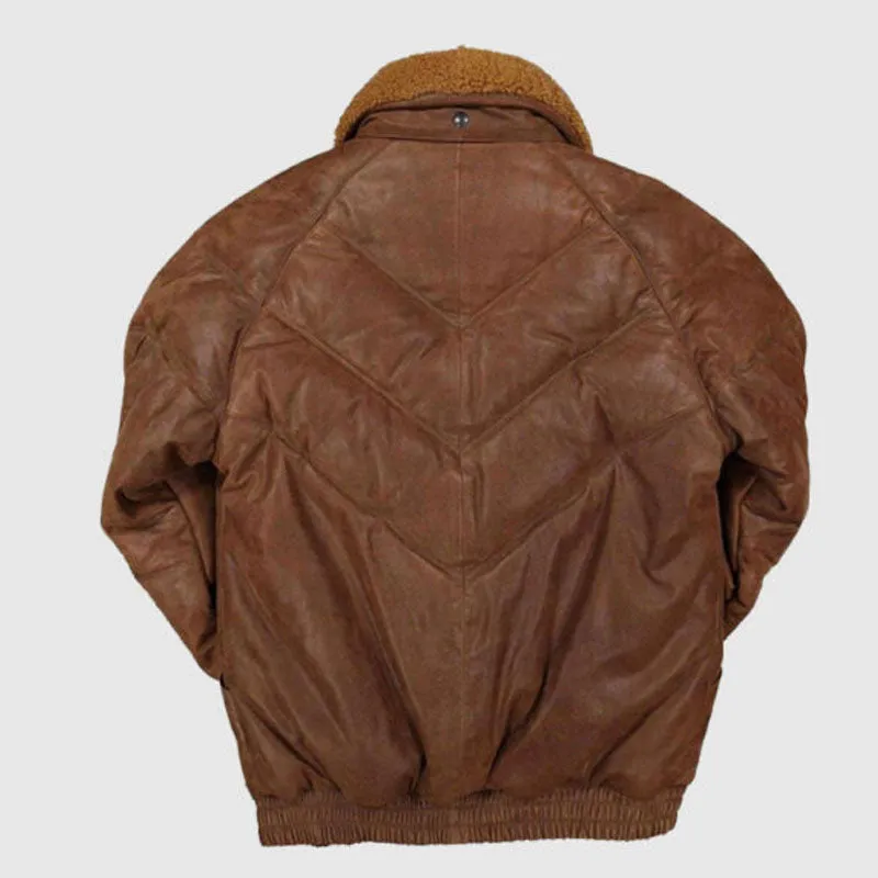 Purchase Best Brown Leather Bubble Jacket For Mens