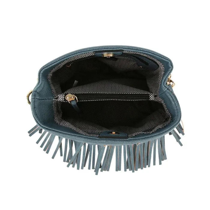 Purse Denim Blue Leather Fringe Bag for Women