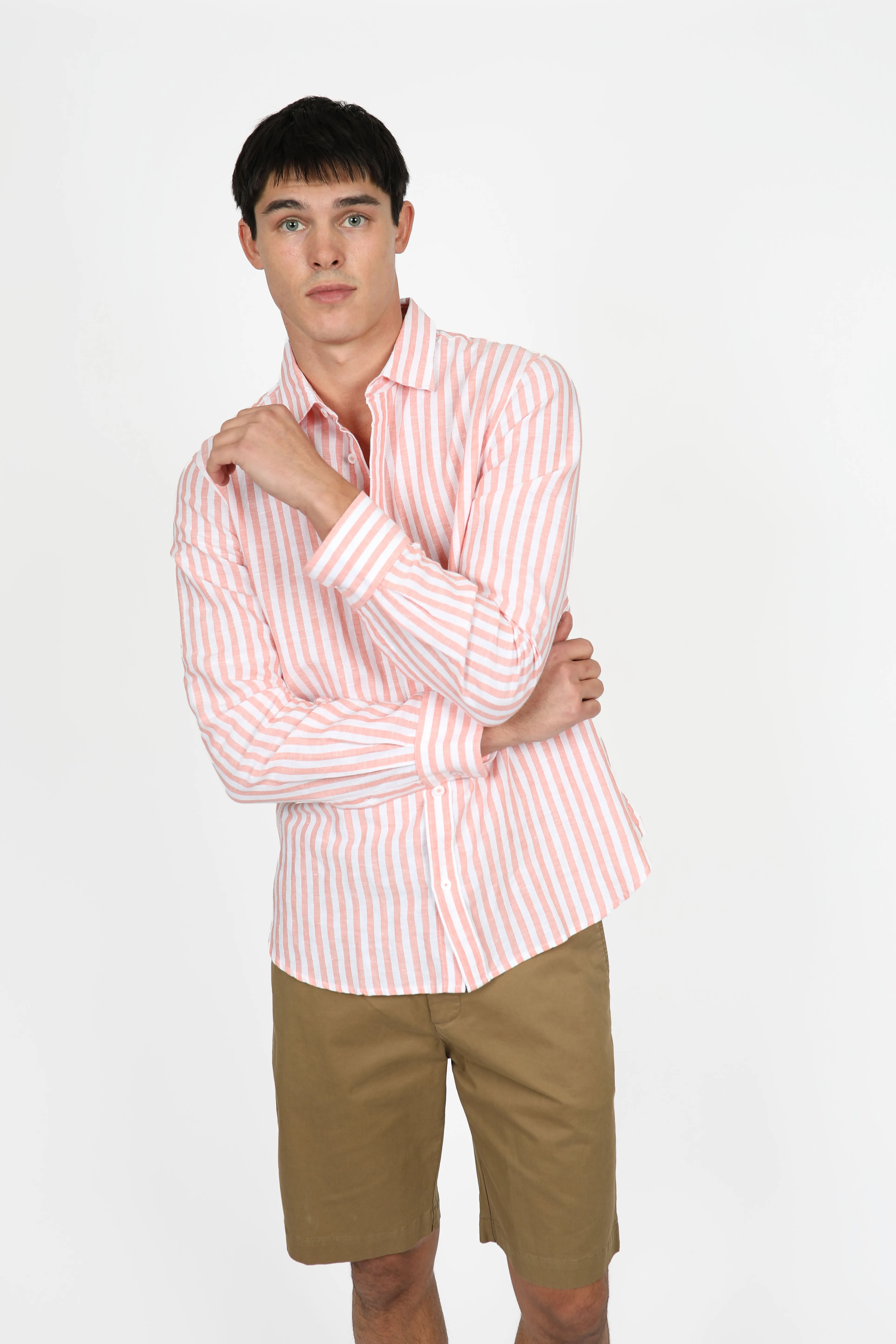 Relaxed Fit Coral Even Stripe Shirt