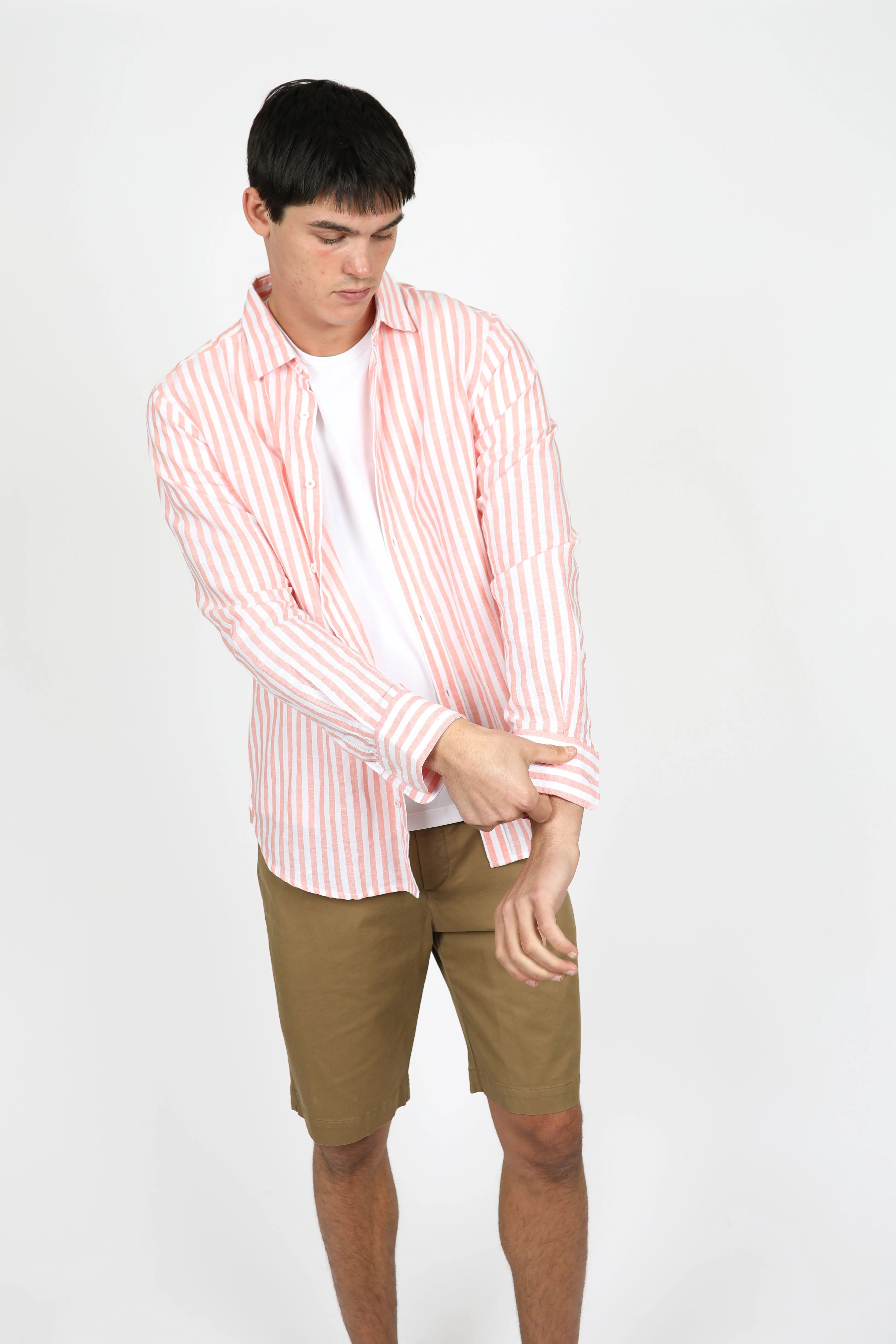 Relaxed Fit Coral Even Stripe Shirt