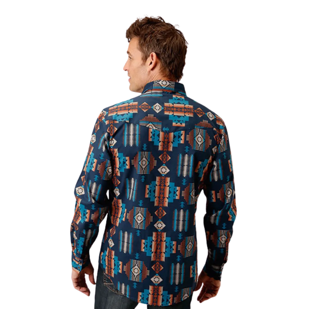 Roper Men's Navy Aztec Stripe Shirt