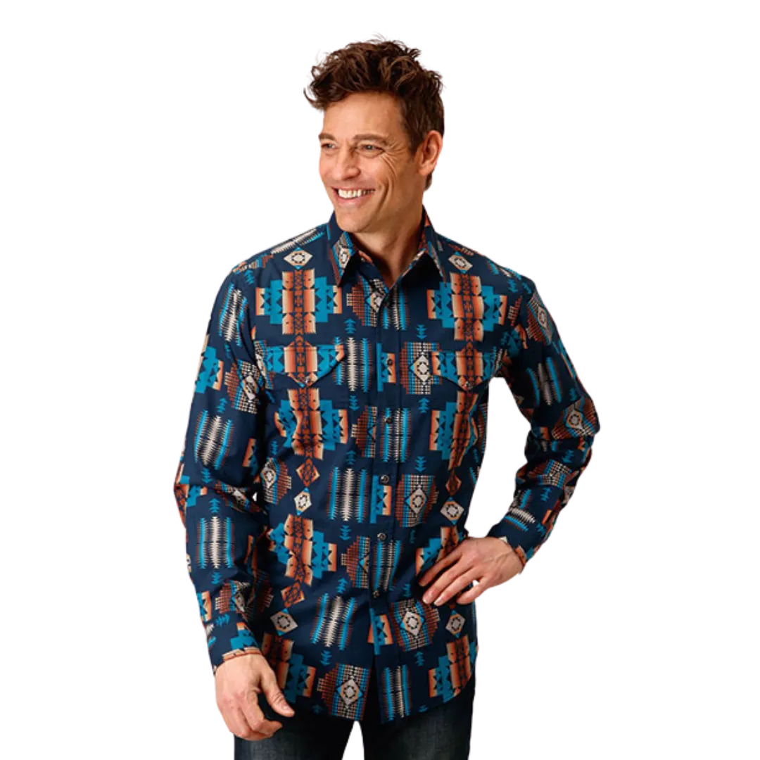 Roper Men's Navy Aztec Stripe Shirt