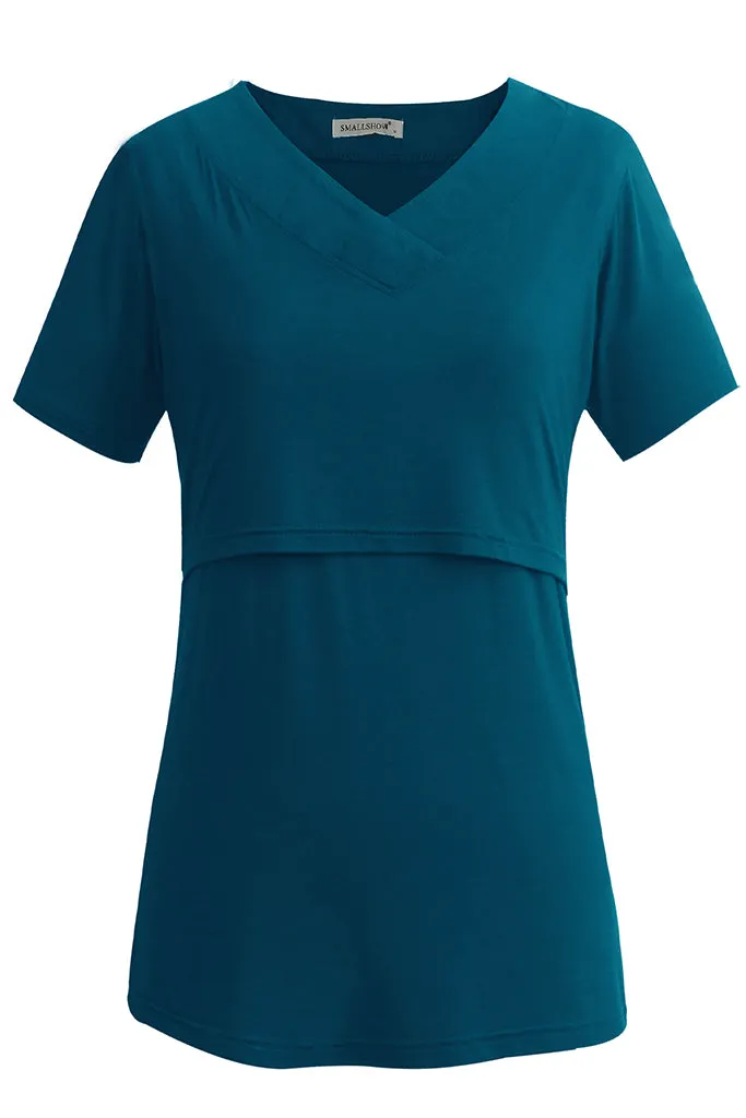 Smallshow V Neck Short Sleeve Nursing Tops