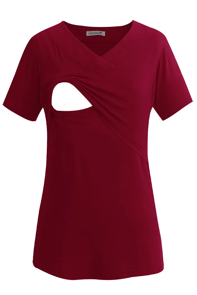 Smallshow V Neck Short Sleeve Nursing Tops