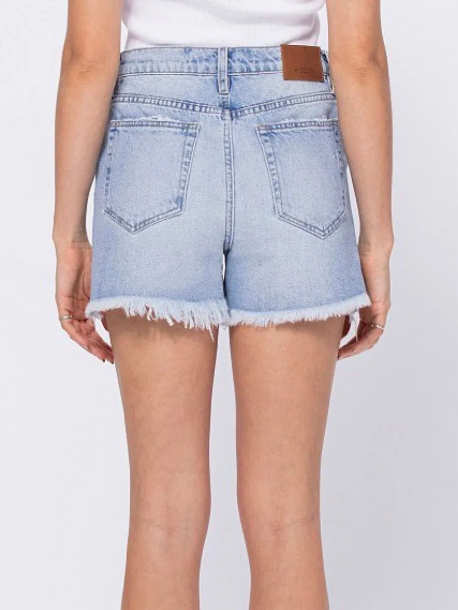 SOFIE CROSSOVER DENIM SHORTS IN BLUE