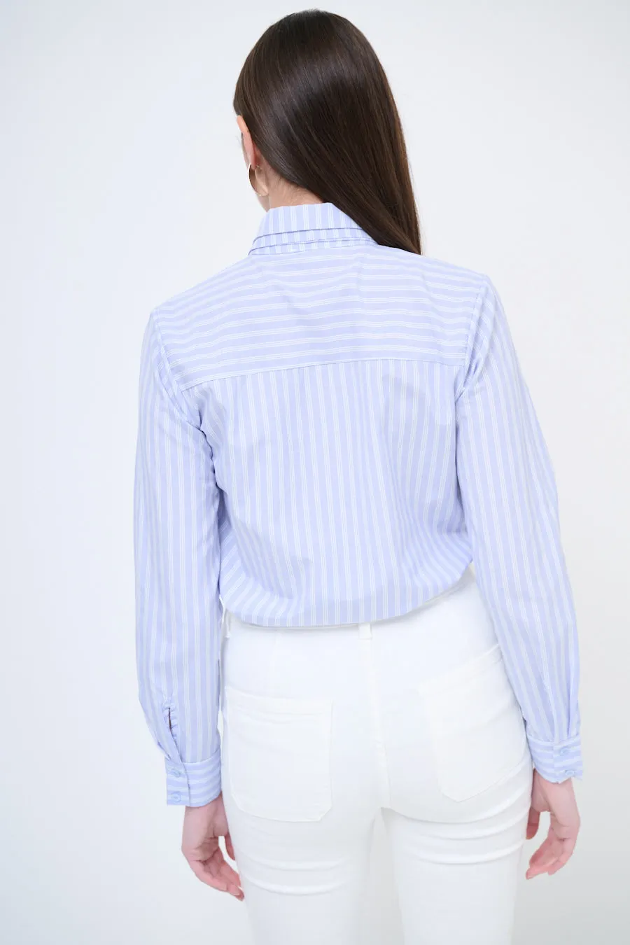 Striped collared blouse with tie wholesale